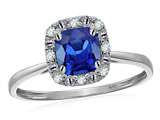 Star K™ 10 kt White Gold Classic Cushion-Cut Created Sapphire Designer Halo Ring style: 304717