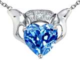 Star K™ 8mm Heart Claddagh Pendant Necklace With Simulated Blue Topaz style: 305208