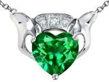 Star K™ 8mm Heart Claddagh Pendant Necklace With Simulated Emerald style: 305214