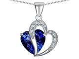 Star K™ Large 12mm Created Blue Sapphire Double Heart Pendant Necklace in Sterling Silver with Chain style: 305539