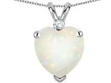 Star K™ 8mm Heart Shape Genuine Opal and Diamond Pendant Necklace style: 305890