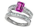 Star K™ Emerald Cut Created Pink Sapphire Wedding Set style: 305926