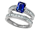 Star K™ Emerald Cut Created Sapphire Wedding Set style: 305928