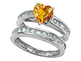 Star K™ Heart Shape Genuine Citrine Wedding Set style: 305939