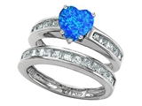 Star K™ Heart Shape Simulated Blue Opal Wedding Set style: 305942