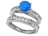 Star K™ Round Simulated Blue Opal Wedding Set style: 305958