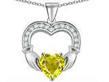 Star K™ Hands Holding 8mm Heart Claddagh Pendant Necklace With Simulated Citrine style: 306267