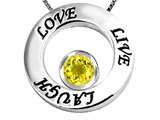 Star K™ Live/Love/Laugh Circle of Life Pendant Necklace with November Birth month Round 7mm Simulated Citrine style: 306432