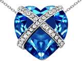 Star K™ Large Prisoner of Love Heart Pendant Necklace with 15mm Heart Shape Simulated Blue Topaz style: 306492