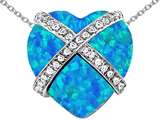 Star K™ Large Prisoner of Love Heart Pendant Necklace Heart Shape Blue Created Opal and Cubic Zirconia style: 306493