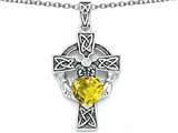 Star K™ Claddagh Cross Pendant Necklace with 7mm Heart Shape Simulated Citrine style: 306838