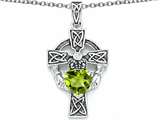 Star K™ Claddagh Cross Pendant Necklace with 7mm Heart Shape Simulated Peridot and Cubic Zirconia style: 306843