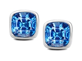 Star K™ 8mm Cushion-Cut Simulated Blue Topaz Earrings Studs style: 307042