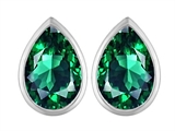 Star K™ 9x6mm Pear Shape Simulated Emerald Earrings Studs style: 307096
