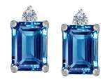 Star K™ 8x6mm Emerald Octagon Cut Simulated Blue Topaz Earrings Studs style: 307177