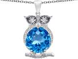 Star K™ Large 10mm Round Simulated Blue Topaz Good Luck Owl Pendant Necklace style: 307355