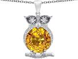 Star K™ Large 10mm Round Simulated Citrine Good Luck Owl Pendant Necklace style: 307366
