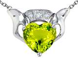 Star K™ 8mm Heart Claddagh Pendant Necklace With Simulated Peridot and Cubic Zirconia style: 307880