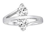 Star K™ Double Hearts Bypass Ring with Heart Shape Genuine White Topaz Ring style: 308902