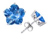 Star K™ Fancy Flower Shape Star Earrings Studs with Simulated Blue Topaz style: 309093