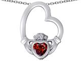 Star K™ Floating Heart Irish Claddagh Pendant Necklace with Heart Shape Simulated Garnet style: 309538