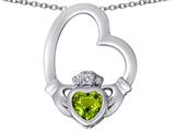Star K™ Floating Heart Irish Claddagh Pendant Necklace with Heart Shape Simulated Peridot and Cubic Zirconia style: 309539