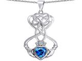 Star K™ Celtic Knot Claddagh Heart Pendant Necklace with Heart Shape Simulated Blue Topaz style: 309551