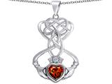 Star K™ Celtic Knot Claddagh Heart Pendant Necklace with Heart Shape Simulated Garnet style: 309556