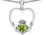 Star K™ Celtic Claddagh Heart Pendant Necklace with Heart Shape Simulated Peridot and Cubic Zirconia style: 309573