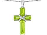 Star K™ Large Christian Cross Pendant Necklace with Emerald Cut Simulated Peridot and Cubic Zirconia Stones style: 309634