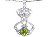 Star K™ Celtic Knot Claddagh Heart Pendant Necklace with Heart Shape Simulated Peridot and Cubic Zirconia style: 309667