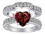 Star K™ 8mm Heart Shape Genuine Garnet Wedding Set style: 309879