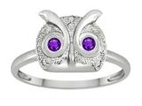 Star K™ Round Simulated Amethyst Good Luck Owl Ring style: 310512