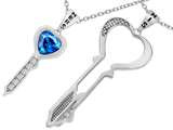 Star K™ His and Hers Key to my Heart Couple 2pcs Pendant Necklace Set with Simulated Blue Topaz style: 310710