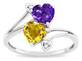 Star K ™ Custom Personalized 2 Two Stone Double Heart Mothers Engagement Promise Birthstone Ring style: 317155