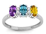 Star K ™ Custom Personalized 3 Three Oval Birthstones Mothers Ring Promise Wedding Band style: 317220