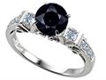 Star K™ Classic 3 Stone Ring With Round 7mm Genuine Black Sapphire