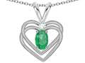 Star K(tm) Oval 5x3mm Genuine Emerald Knotted Double Heart Pendant Necklace
