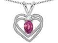 Star K(tm) Oval 5x3mm Genuine Pink Tourmaline Knotted Double Heart Pendant Necklace