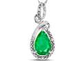 Star K(tm) Drop Halo Pear Shape Genuine Emerald Pendant Necklace