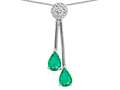 Star K(tm) Double Drop Pear Shape Ball Bar Genuine Emerald Pendant Necklace