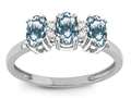 Star K™ Simulated Aquamarine 3 Three Oval Stones Promise Ring Wedding Band