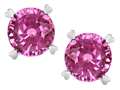 Star K™ Round 7mm Created Pink Sapphire Push Back Stud Earrings with Heart Prongs 317426