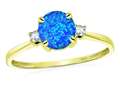 Star K™ 7mm Round Created Blue Opal Classic Three 3 stone Engagement Promise Wedding Ring