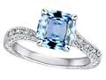 Star K™ Antique Vintage Style Cushion-Cut 7mm Simulated Aquamarine Solitaire Engagement Promise Ring