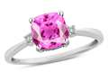 Star K™ 7mm Cushion-Cut Created Pink Sapphire Classic three 3 stone Engagement Promise Ring