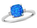 Star K™ 7mm Cushion-Cut Created Blue Opal Classic three 3 stone Engagement Promise Ring