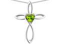 Star K(tm) 14k Gold Infinity Love Cross with Genuine Peridot Heart Stone Pendant Necklace