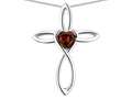 Star K(tm) 10k Gold Infinity Love Cross with Genuine Garnet Heart Stone Pendant Necklace