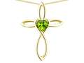 Star K(tm) 14k Gold Infinity Love Cross with Genuine Peridot Heart Stone Pendant Necklace